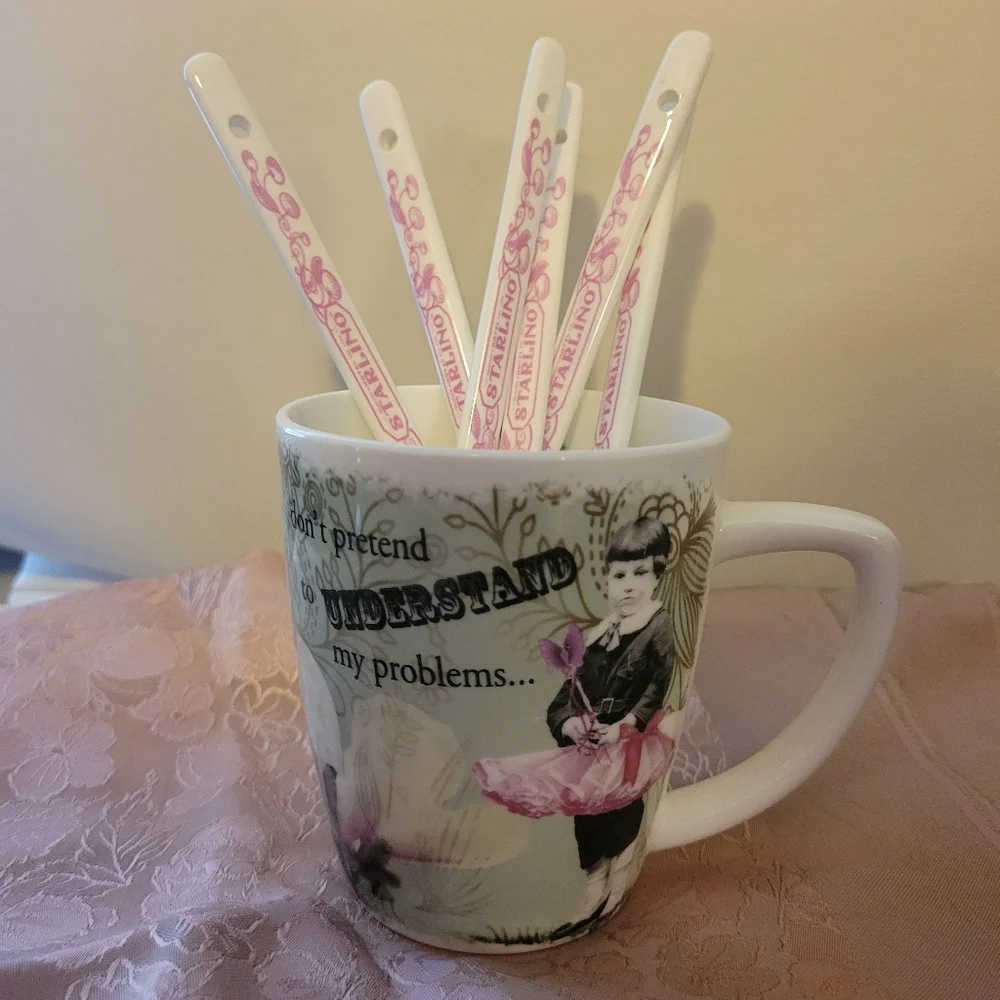 Hotel Starlino Logo Ceramic Spoons (6) ~ Bar Cart ~ Coffee Bar ~ Dessert Spoon
